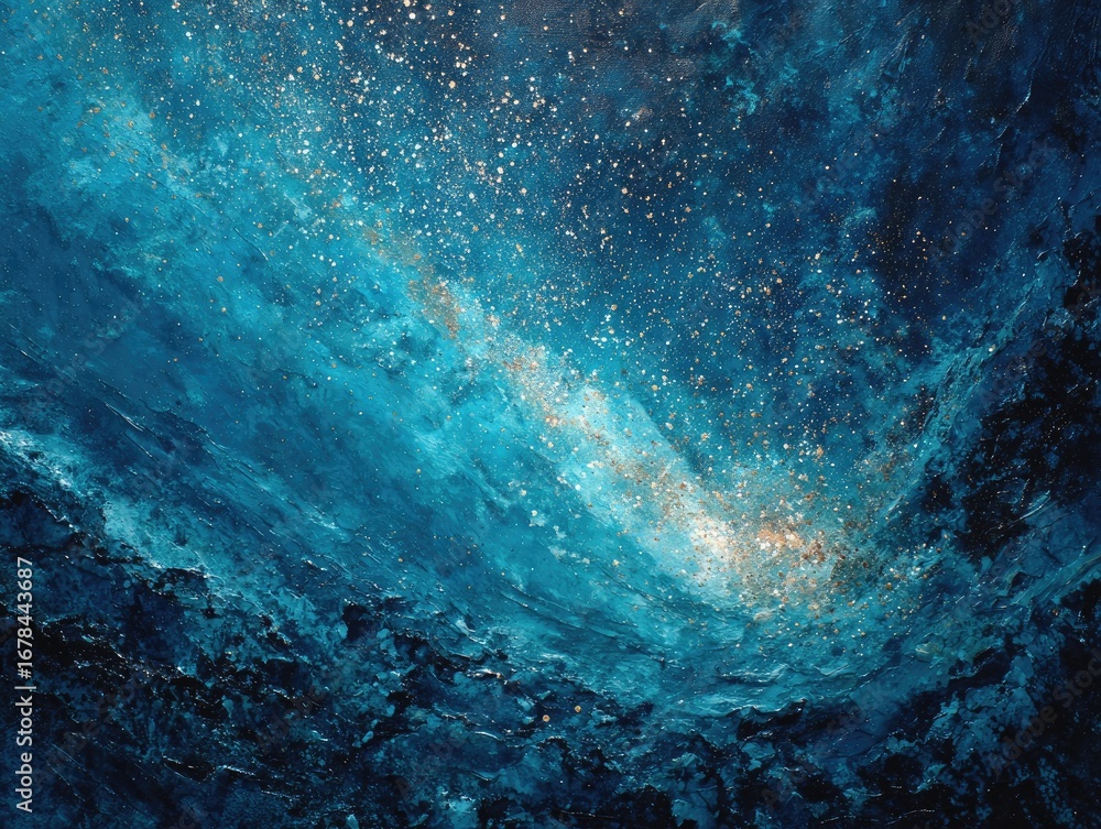 Fototapeta premium Deep teal abstract art with gold specks