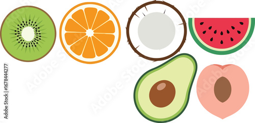 Fresh fruit slices healthy food delicious ingredients natural produce variety vector