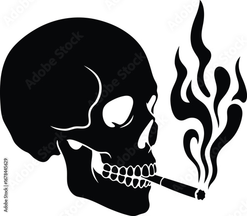 Skull smoking cigarette fire graphic illustration danger concept outlaw rebel artistic design vector