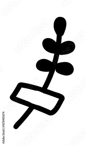 Hand-drawn doodle twig icon taped with adhesive simple cute sketch nature creativity cozy symbol for personal journal scrapbooking isolated on white background.