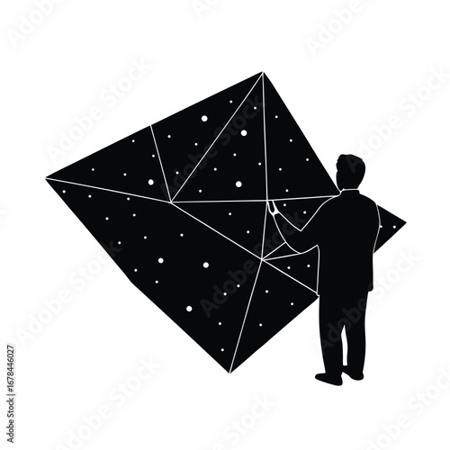 Silhouette vector silhouette of a man interacting with a geometric shape