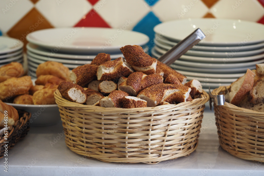 Fototapeta premium Freshly baked bread selection at a local bakery