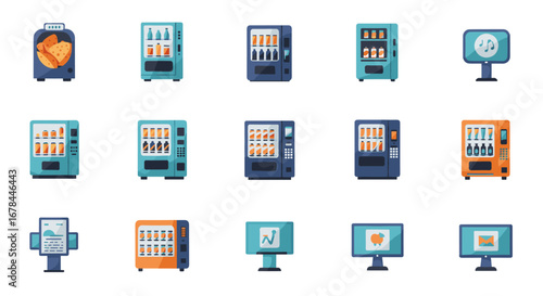 Colorful modern machines and digital screens: vending and display technology