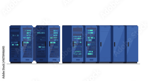 Blue server rack room with modern equipment