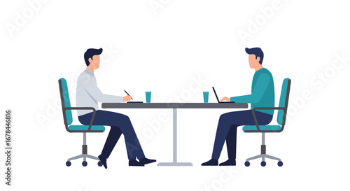 Business meeting clipart: two professionals working at office desk