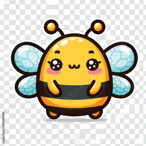 Adorable cartoon bee with big eyes and cute wings ready to fly.
