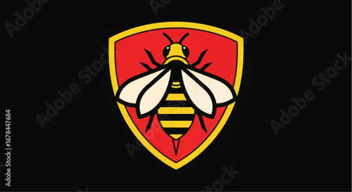 Bild auf Leinwand Bee graphic design on a red shield.