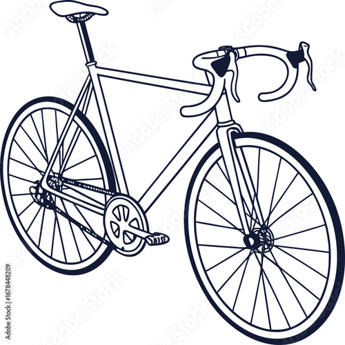 A vintage black road bicycle with a white seat and racing wheels is isolated on a white background, ready for a mountain ride