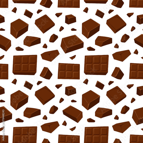 Brown Chocolate Cubes Blocks and Tile Seamless Pattern Food Design on White Background