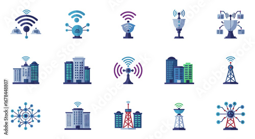 Wireless communication icons: flat design for modern connectivity concepts