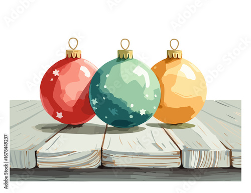 水彩で描かれたクリスマスのオーナメント