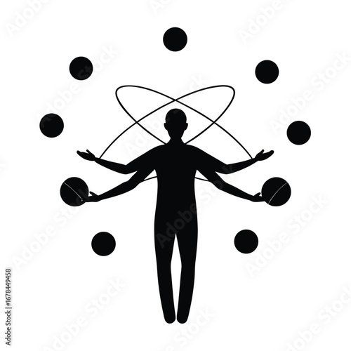 Silhouette vector silhouette of a person juggling multiple balls