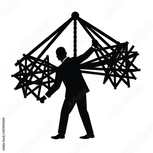 Silhouette vector man in suit carrying complex structure