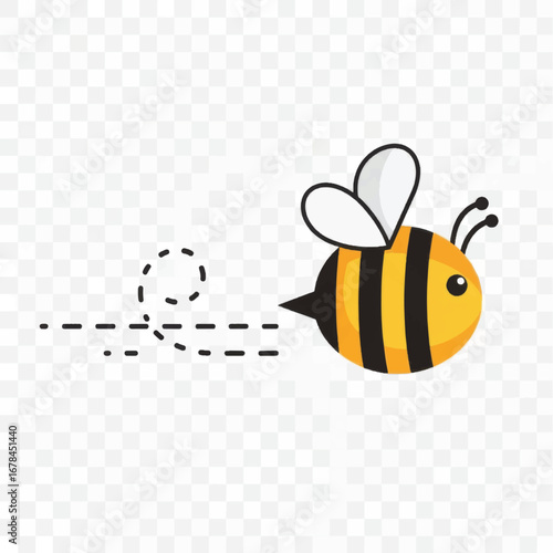 Cartoon Bee Flying with Dotted Line Trail.