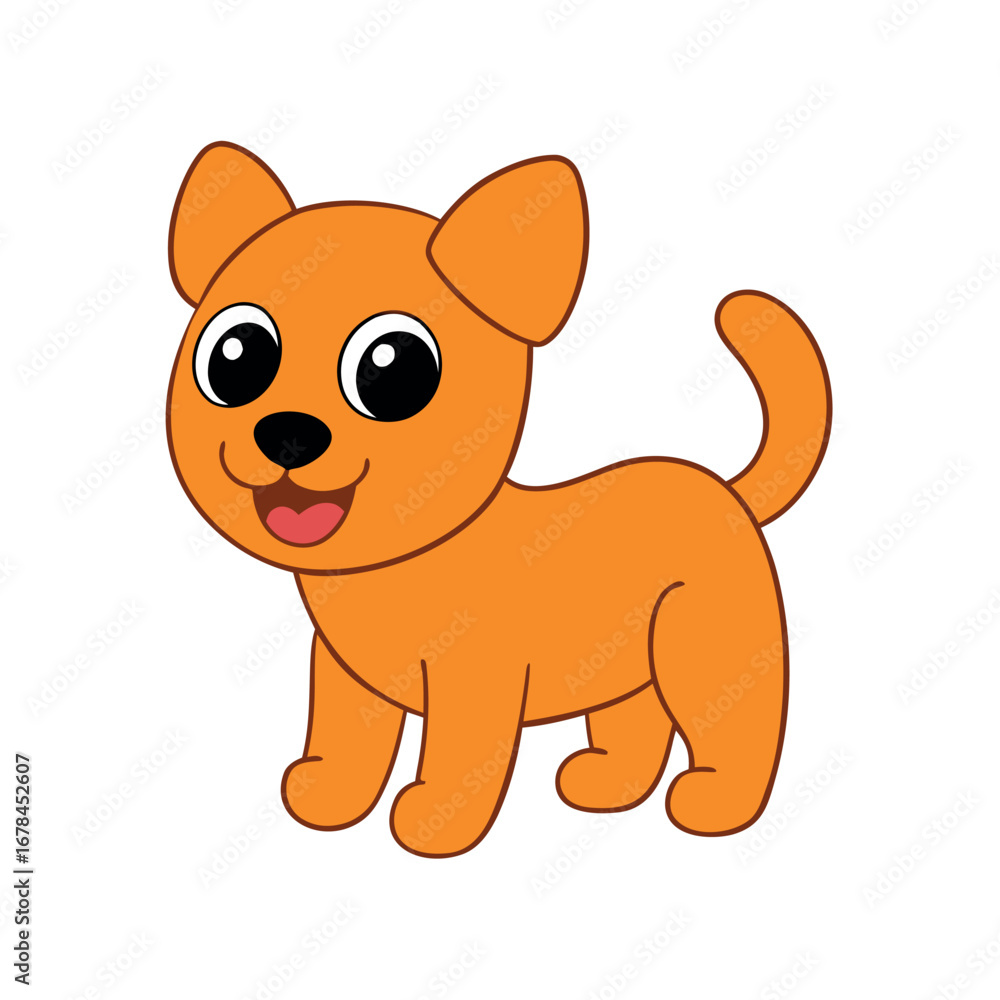 Fototapeta premium Cute cartoon puppy happily wagging tail in bright playful artwork Vector illustration