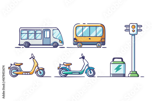 Set of eco friendly transport vector illustration