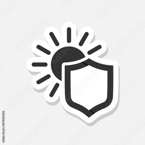 Sun protection shield icon sticker isolated on gray background