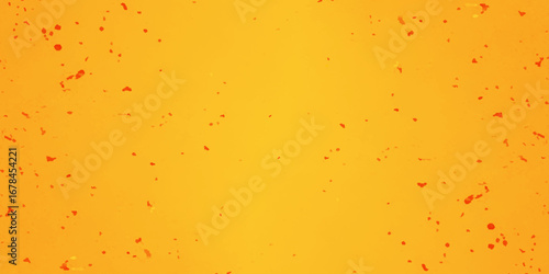 Abstract pattern with a bright yellow background and scattered red-orange splashes of varying sizes and shapes.