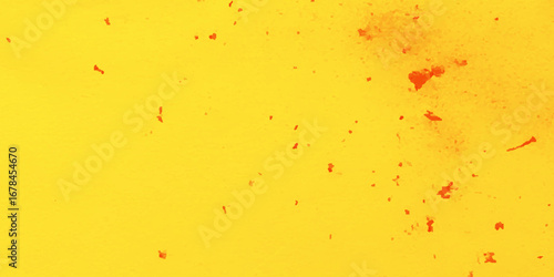 Abstract pattern with a bright yellow background and scattered red-orange splashes of varying sizes and shapes.