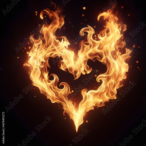 Burning Heart - Fiery Heart Shape in Flames on Dark Background – Passion and Energy Concept