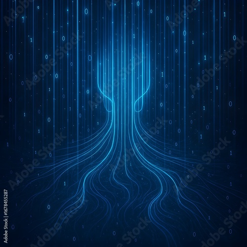 Datenkrake - octopus as Abstract Digital Data Flow with Binary Code and Blue Network Streams