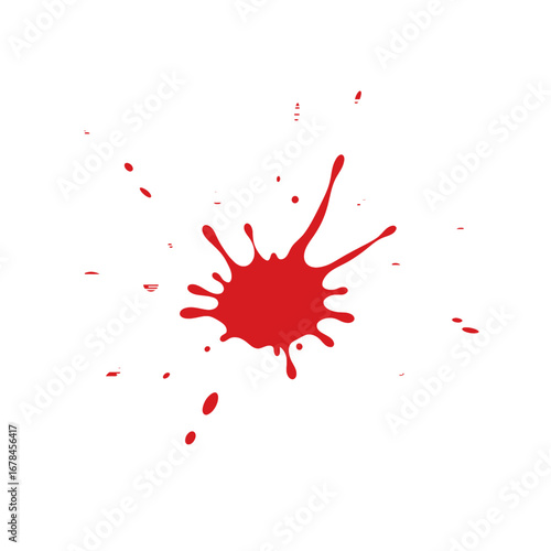 Abstract Red Splatter with Fluid Dripping Ink Design on White Background for Artistic Decoration and Creative Graphic Design