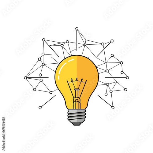 Pixelated Lightbulb Connecting Nodes Representing Bright Ideas on White Background Innovation Concept with Yellow Bulb