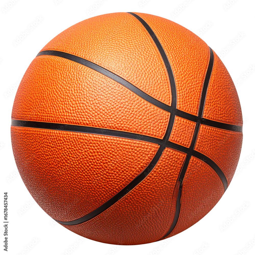 Fototapeta premium An orange leather basketball with black lines is isolated on a white background