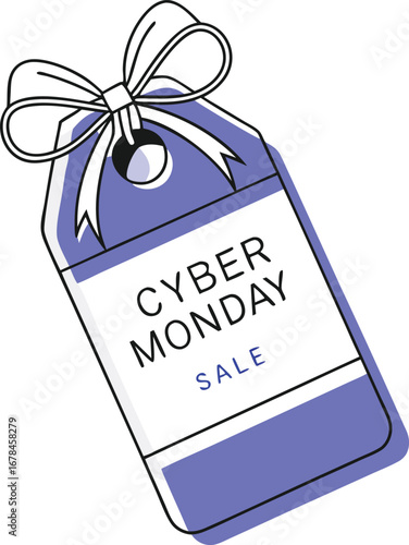 Cyber monday sale tag with ribbon for promotion and discount event during the holiday season