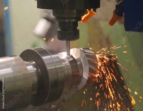 Metal part being machined with sparks