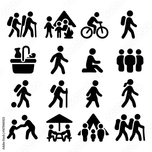 Outdoor Activities Icons: A collection of stylized icons depicting various outdoor recreational pursuits, offering versatile graphic elements for diverse design needs.