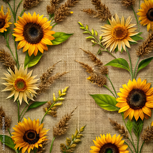 Sunflowers and Wheat. A Rustic Floral Arrangement