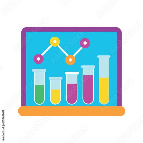 Cartoon science classroom with test tubes and posters in playful style Vector illustration