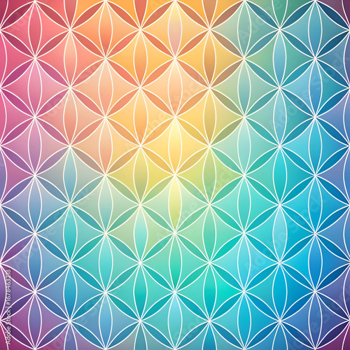 Colorful Geometric Flower of Life Pattern. Abstract Art Background