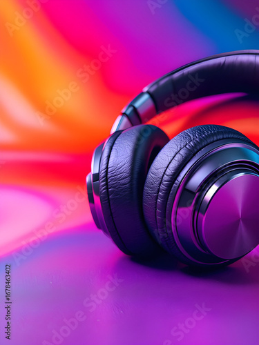 headphones on the colour background 