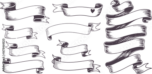 Hand Drawn Ribbon Banner Vector Set for Decoration and Embellishment Art