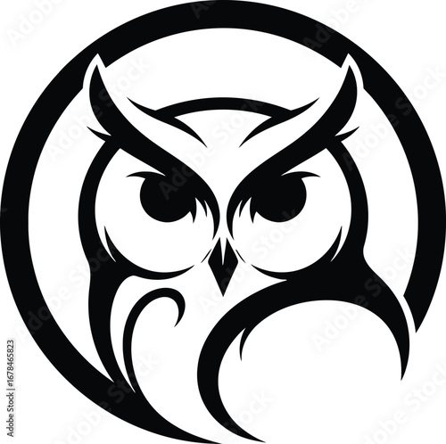 Tribal style owl emblem in a circle