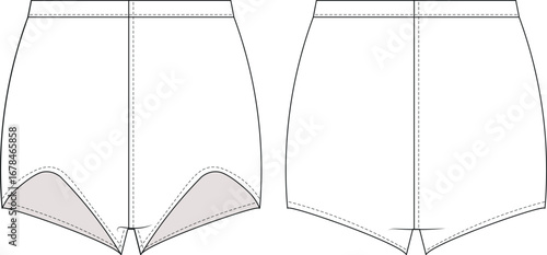 mid rise waist elastic fit mini hot short sportswear activewear sweatpant template technical drawing flat sketch cad mockup fashion woman design style model 
