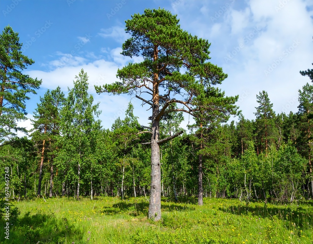 Fototapeta premium Majestic pine tree in a summer forest