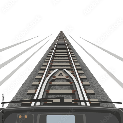 Forward View on Train Tracks Converging in the Distance Industrial Grey and Metalic Railroad Transport Point of View