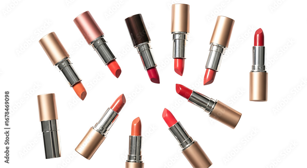 Obraz premium Assortment of colorful lipsticks isolated on white background