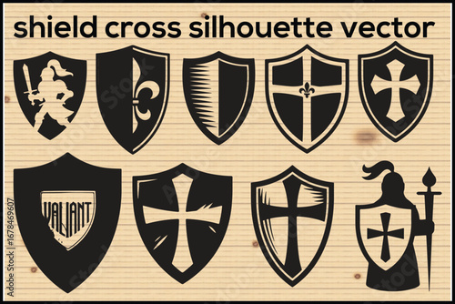 Medieval Shield Cross Silhouette Vector Set

Knight and Shield Emblem Vector Collection

Heraldic Cross Shield Silhouette Bundle