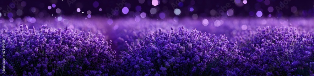 Naklejka premium A field of purple flowers, bathed in a soft, out-of-focus, nighttime glow