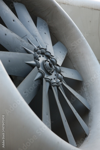 Close-up of Aircraft Jet Engine Fan Blades