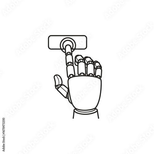 Robotic Hand Pressing Rectangular Button Vector Illustration a Clean White Background Simple Line Art Concept