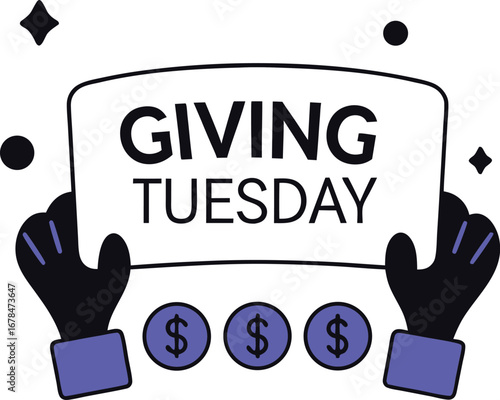 Giving tuesday illustration, a global day of generosity and charitable giving for social impact