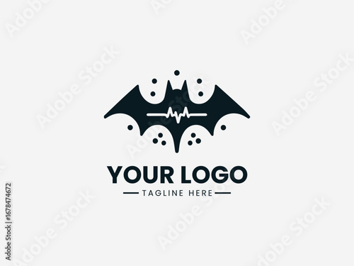Bat in flight with ultrasonic waves and scientific elements in echolocation vector logo