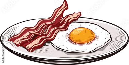 Crispy Bacon Strips and Sunny Side Up Egg on a Plate fried egg breakfast