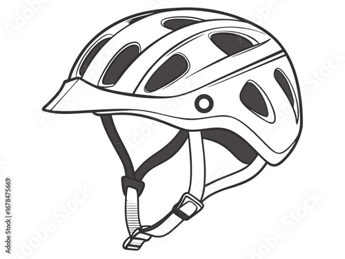 Outline drawing of a bicycle helmet with visor and multiple vents for safety and protection gear use created with generated ai