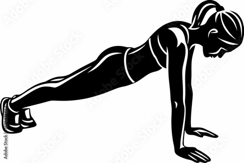 Silhouette of a woman doing a push up exercise in a plank position with her body straight and aligned created with generated ai